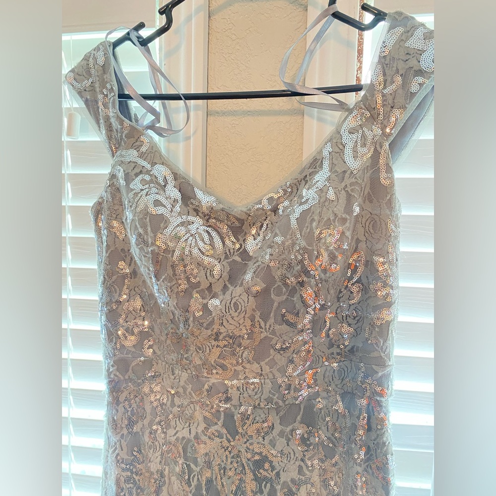 Formal Silver off shoulder sequin long dress